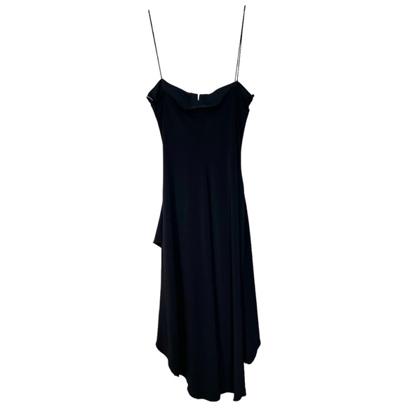 Vintage 90s Cocktail Midi Dress Black Square Neck Spaghetti Strap Size Large - Picture 6 of 10